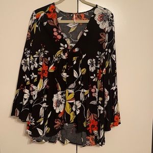 Free People Bell Sleeve Floral Blouse